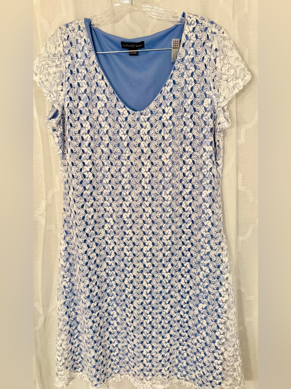 Tribal Femme Blue Lace Overlay Shift Dress Size Large